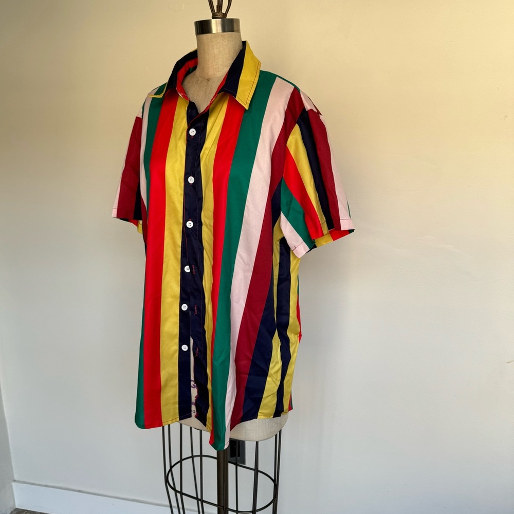 Colorful Hawalili Striped Button Up Shirt